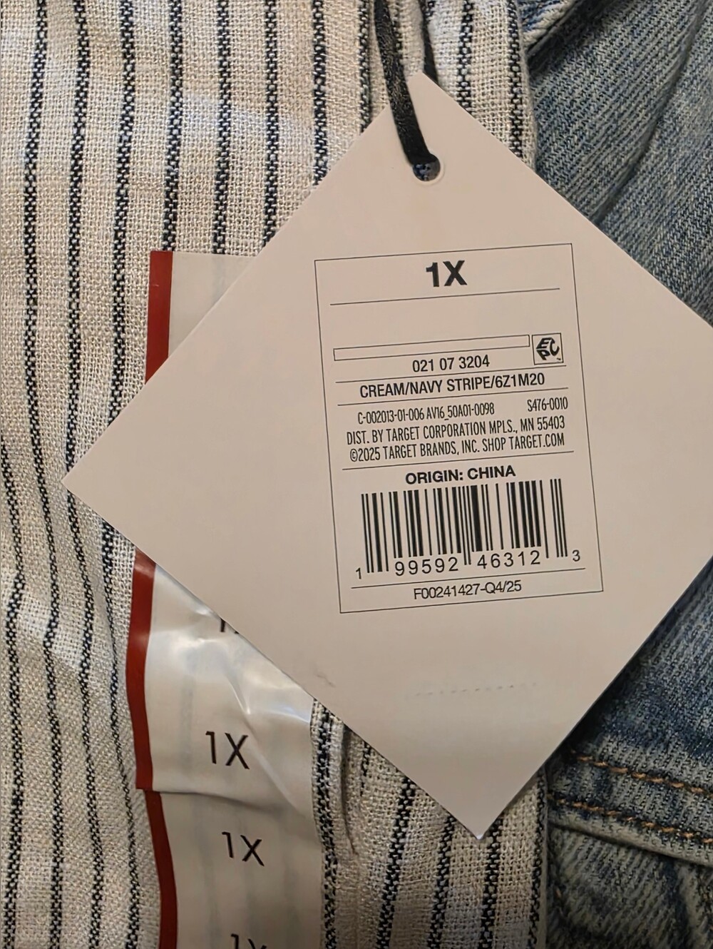 Ava & Viv Cream Linen Pants With Navy Pinstripes - Picture 4 of 5